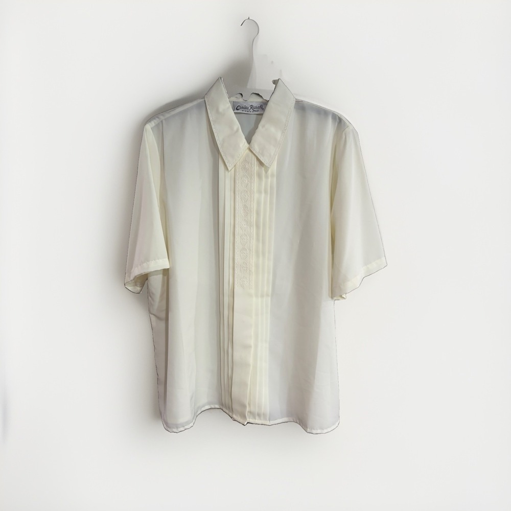Vintage Claudia Richard Womens 20W Cream Button Down Blouse Plus Size Retro W210